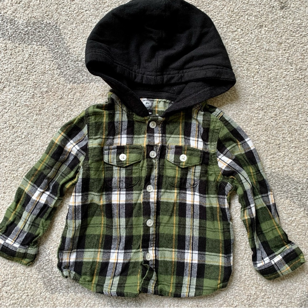 Wonder Nation Flannel Button Up Hoodie
